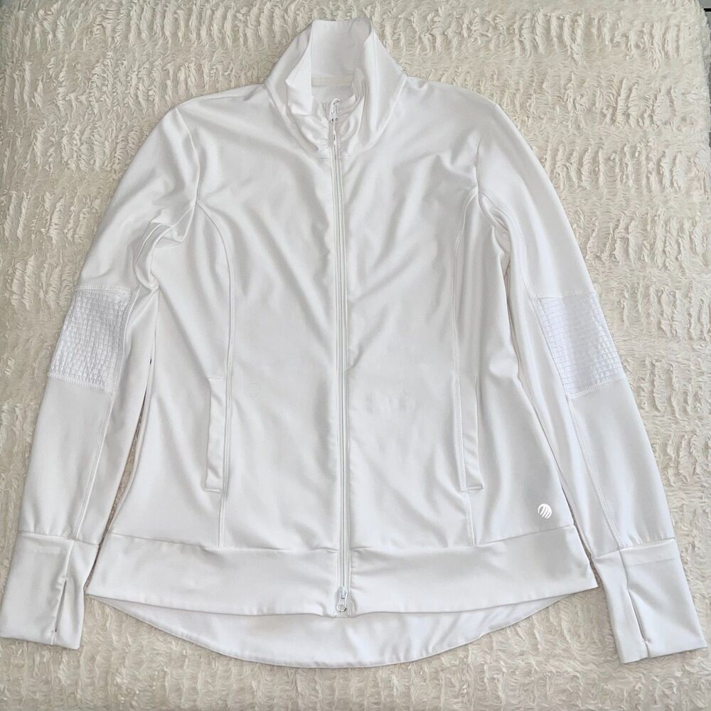 MPG Full Zip White Active Jacket Womens Size XL Stretch Soft Shell High Neck